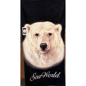 Sea World Polar Bear Portrait Beach Towel 30" X 60" Black White New Vintage